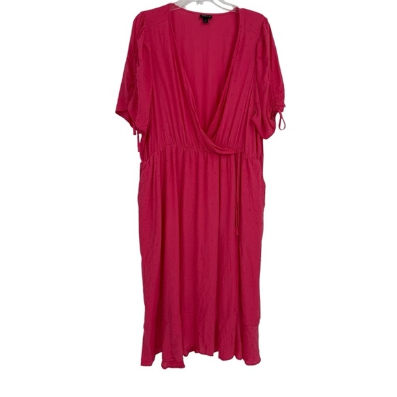 Torrid Women’s Size 2X Midi Swiss Surplice Dress Salmon Short Sleeves Pockets - Picture 6 of 12